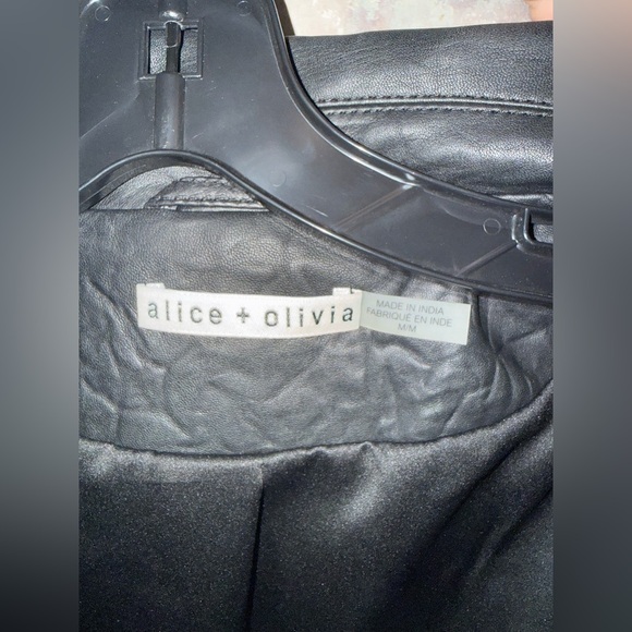 Alice + Olivia Black Leather Moto Jacket with Multicolor Embroidered Accents - Picture 4 of 6